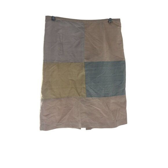 Maggy L Silk Patchwork Pencil Skirt Womens Size 12 Multicolor Gingham Pattern Mi - Picture 2 of 11